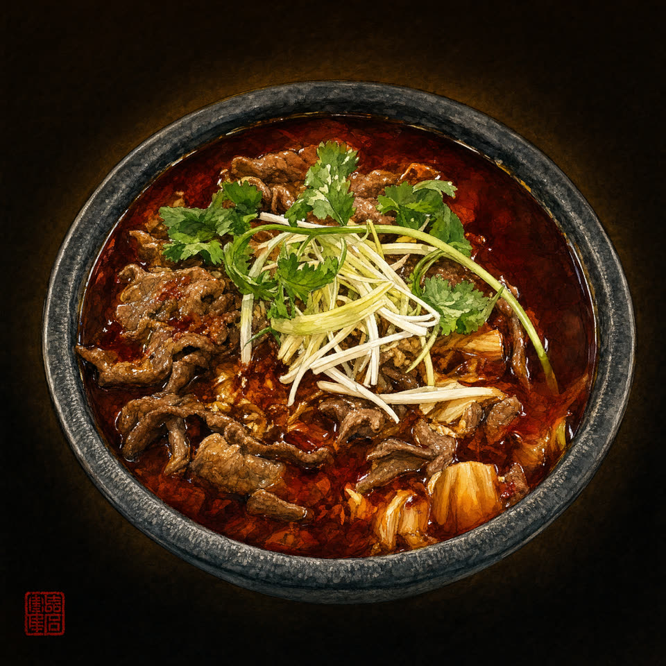 Sliced beef in chili oil
