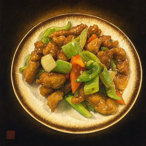 Braised soy-glazed stir-fried pork