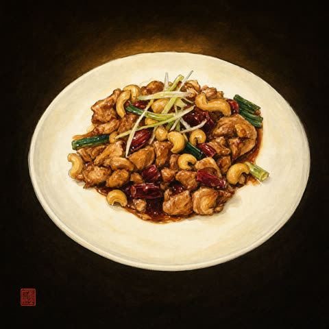 Kylling gongbao med cashewnøtter