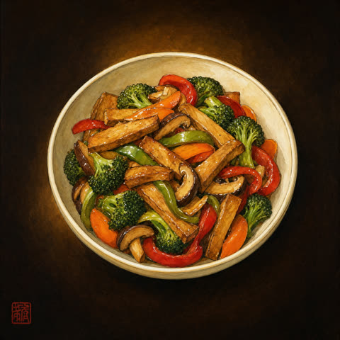 Veg wok med dry tofu