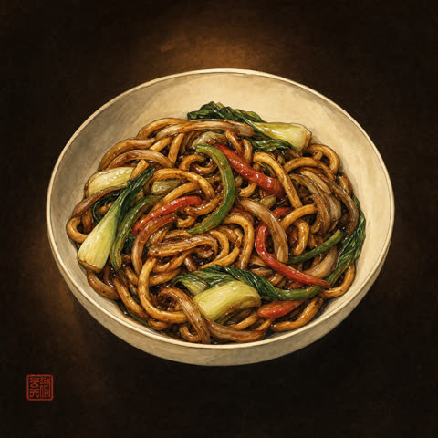 Stekt pepper-udon veg