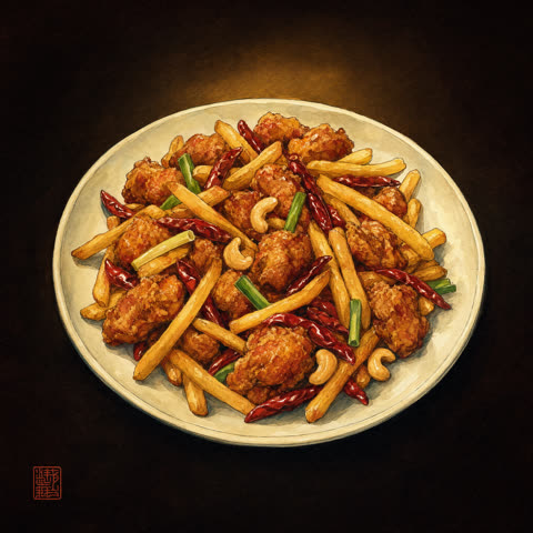 Fritert spicy chicken med nøtter