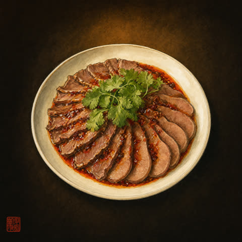 Sliced beef and ox tongue in chili sauce